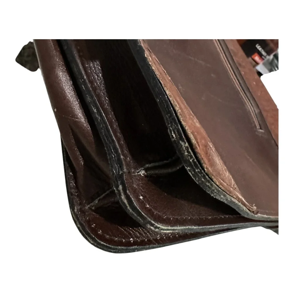 Vintage Made in Italy Brown Leather Croc Embossed Briefcase Document Bag